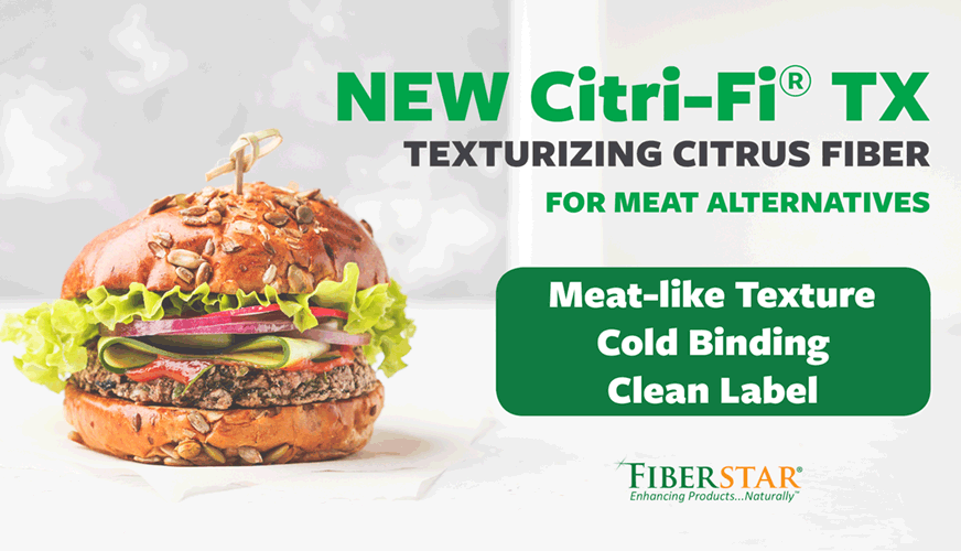 Citri-Fi TX Texturizing Citrus Fiber/ Fiber Provides Meat-like Texture, Cold Binding and Cleaner Labels to Meat Alternatives