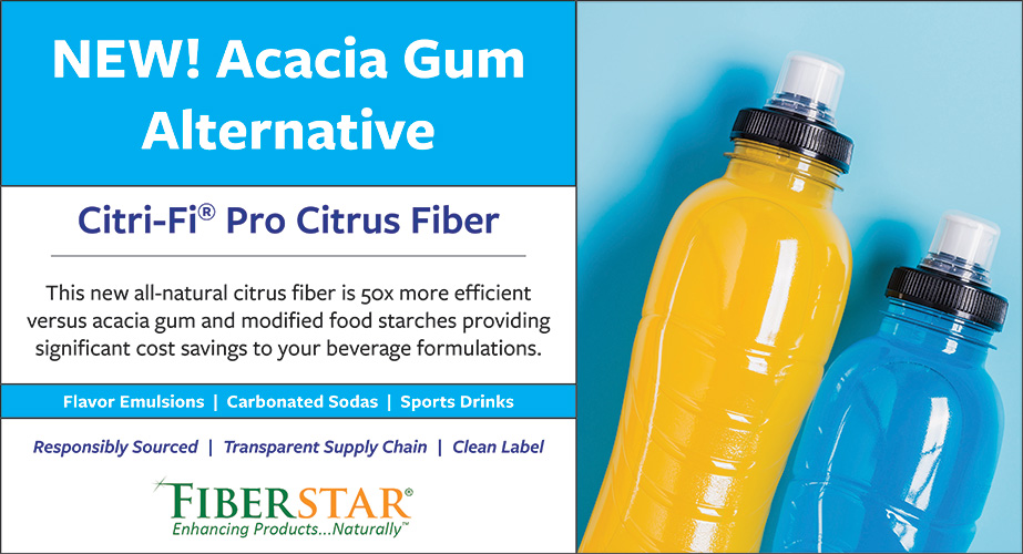 Citri-Fi Pro Citrus Fiber is an acacia gum alternative or modified starch replacement for beverages such as carbonated sodas, energy drinks, sports drinks and flavor sparkling water.